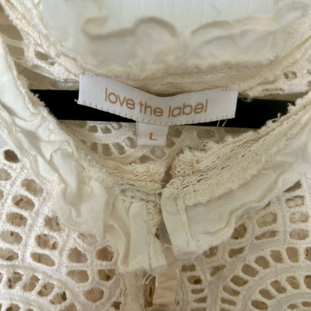 Women’s Eyelet Ruffle Button-Down Shirt — Cream - Picture 7 of 7